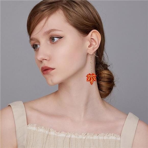 Maple Leaf Earrings | Sparkly Crystal Fall Jewelry | Elegant Gift for Women - Picture 3 of 7